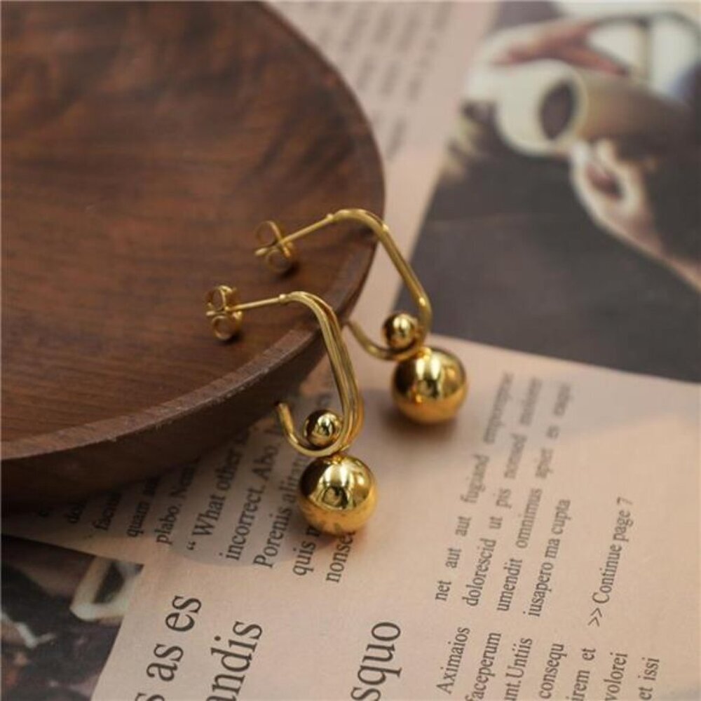 18K Gold-Plated Ball Drop Earrings - Picture 4 of 7
